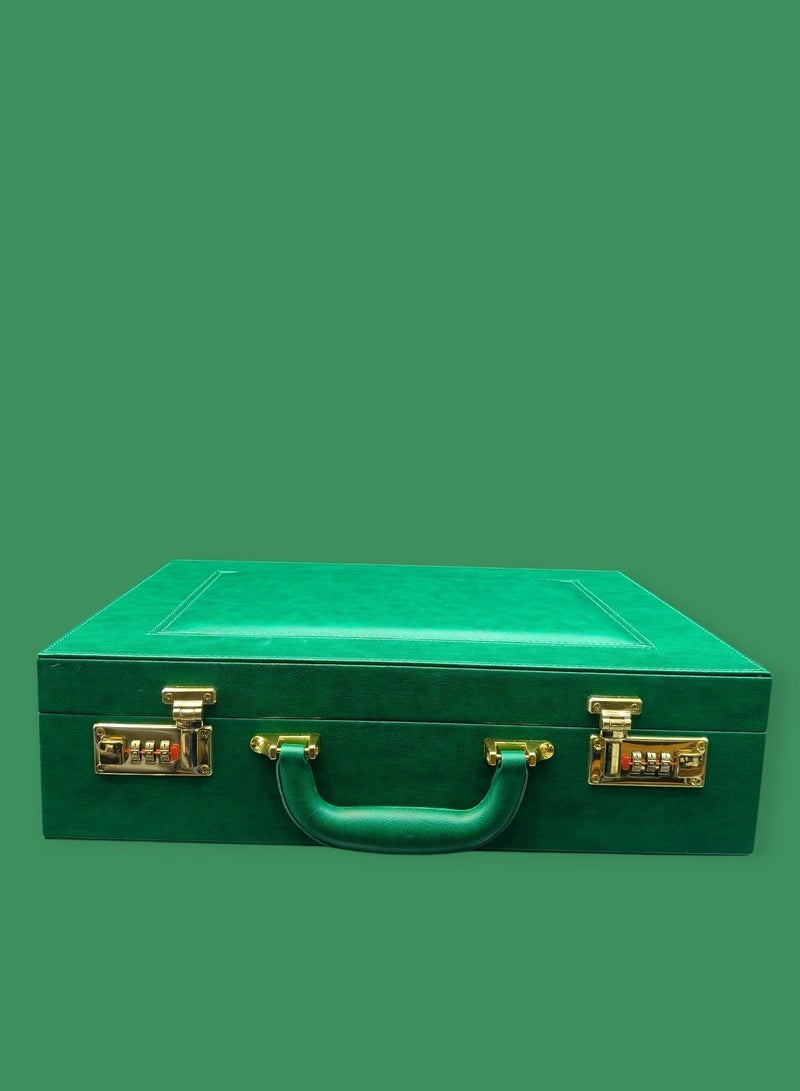 AL SERAJ Watch Storage Briefcase | Premium 15-Slot Luxury Watch Organizer & Collector Case with Dual Lock | Green Rexine Outer & Suede Interior | Elegant Portable Men’s Watch Storage & Display Box | Gift-Ready Jewelry Box - Image 2