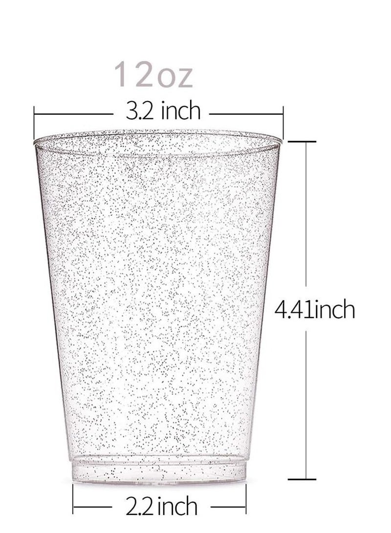 KASTWAVE أكواب بلاستيكية، 25 قطعة سعة 10 أونصات، أكواب بلاستيكية شفافة مع لمسة فضية، أكواب بلاستيكية صلبة يمكن التخلص منها لحفلات الزفاف، أكواب بلاستيكية لحفلات، أكواب بلاستيكية شفافة، حفلات الزفاف، أكواب الحفلات - Image 3