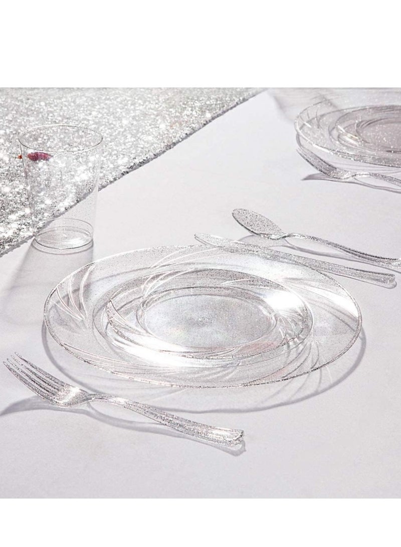 KASTWAVE أكواب بلاستيكية، 25 قطعة سعة 10 أونصات، أكواب بلاستيكية شفافة مع لمسة فضية، أكواب بلاستيكية صلبة يمكن التخلص منها لحفلات الزفاف، أكواب بلاستيكية لحفلات، أكواب بلاستيكية شفافة، حفلات الزفاف، أكواب الحفلات - Image 4