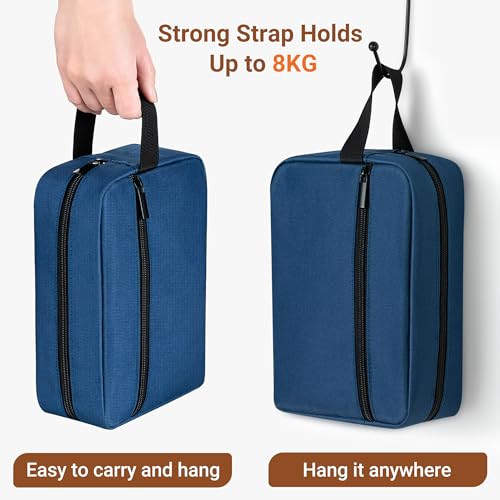 Elviros Travel Toiletry Bag for Women and Men,Lightweight Makeup Bag Hanging Dopp Kit with Shaving Compartment Cosmetic Organizer Small Tool Bag Travel Essentials,Gifts for Men(Navy Blue) - Image 3