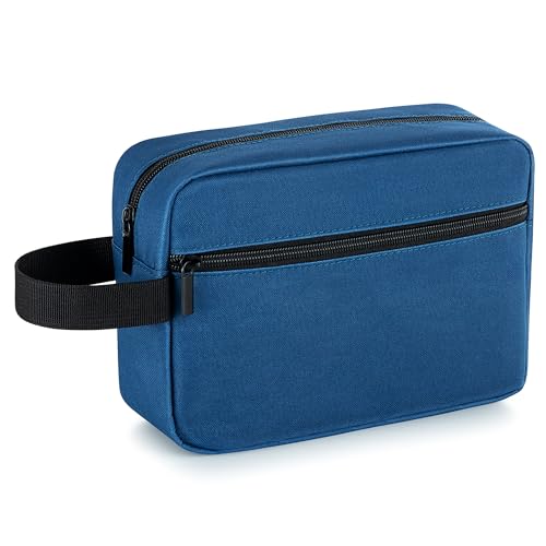 Elviros Travel Toiletry Bag for Women and Men,Lightweight Makeup Bag Hanging Dopp Kit with Shaving Compartment Cosmetic Organizer Small Tool Bag Travel Essentials,Gifts for Men(Navy Blue) - Image 1