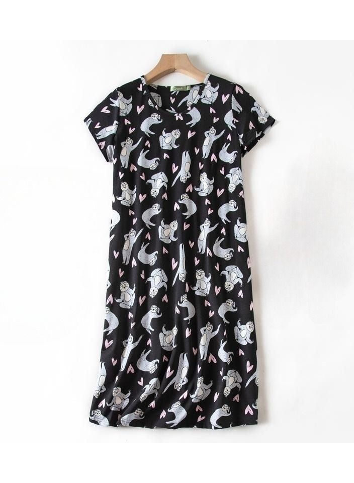 Cute Cartoon Cotton Homewear Knitted Sweet Large Short Sleeve Round Neck Pajamas - Image 1