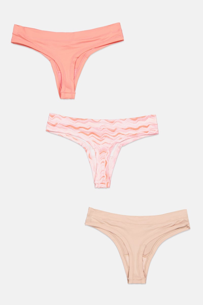 BCBGeneration Women 3 Pieces Abstract Print Panty, Pink  - Image 3