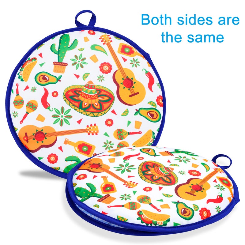 Eichzer 12 Inch Tortilla Warmer, Insulated Cloth Pouch for Tortillas, Tacos, Naan, and Pizza Rolls, Microwavable Fabric Bag Keeps Food Warm for One Hour (Mexican Style, White) - Image 2
