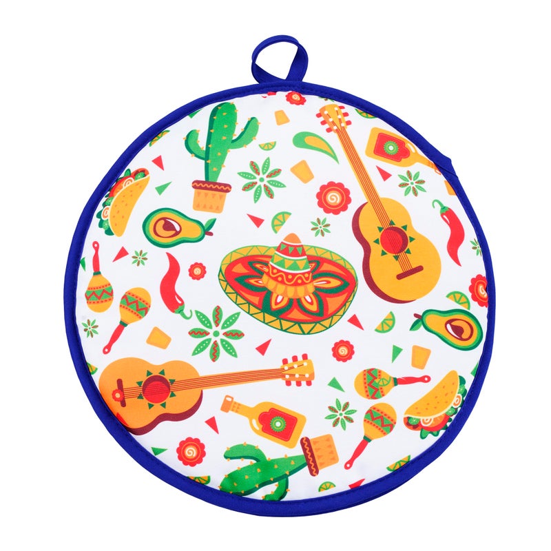 Eichzer 12 Inch Tortilla Warmer, Insulated Cloth Pouch for Tortillas, Tacos, Naan, and Pizza Rolls, Microwavable Fabric Bag Keeps Food Warm for One Hour (Mexican Style, White) - Image 1