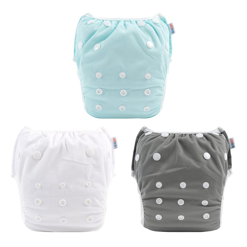 ALVABABY Baby Swim Diapers 3pcs Large Size Reuseable Washable Adjustable for Swimming Lesson Blue Gray White 3ZSWY18