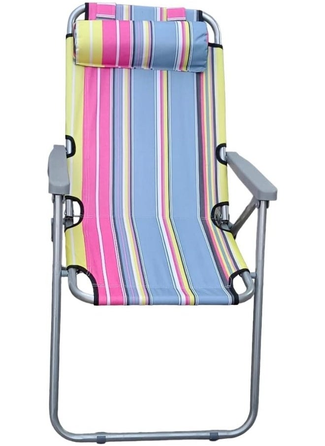 GO2CAMPS GO2CAMPS Foldable Camping Chair with Head Rest and Adjustable Heavy Quality (Pink Line) | Sadu Chair | Foldable Chair | Garden Chair | Fishing Chair | Travel Chair | Picnic Chair and Festival chair  - Image 1