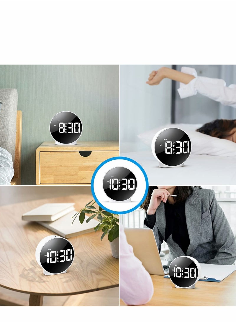 Excefore - Small Digital Alarm Clock LED Desk Travel Corded Electric Battery Operated (Power Save After 8s) Dual Snooze Dimmable Day Set Week Display 4inch White - Image 1