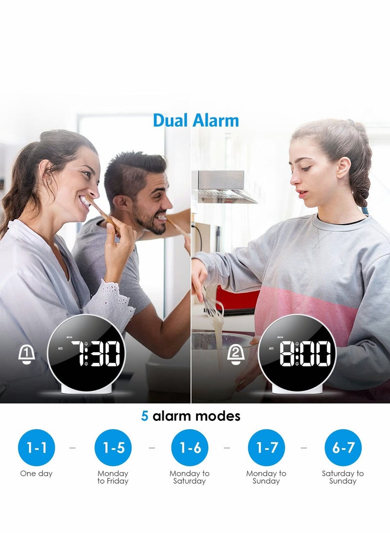 Excefore - Small Digital Alarm Clock LED Desk Travel Corded Electric Battery Operated (Power Save After 8s) Dual Snooze Dimmable Day Set Week Display 4inch White - Image 1