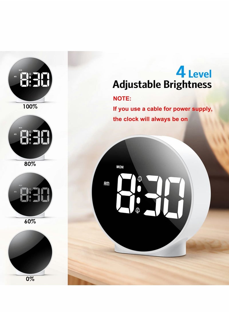 Excefore - Small Digital Alarm Clock LED Desk Travel Corded Electric Battery Operated (Power Save After 8s) Dual Snooze Dimmable Day Set Week Display 4inch White - Image 1