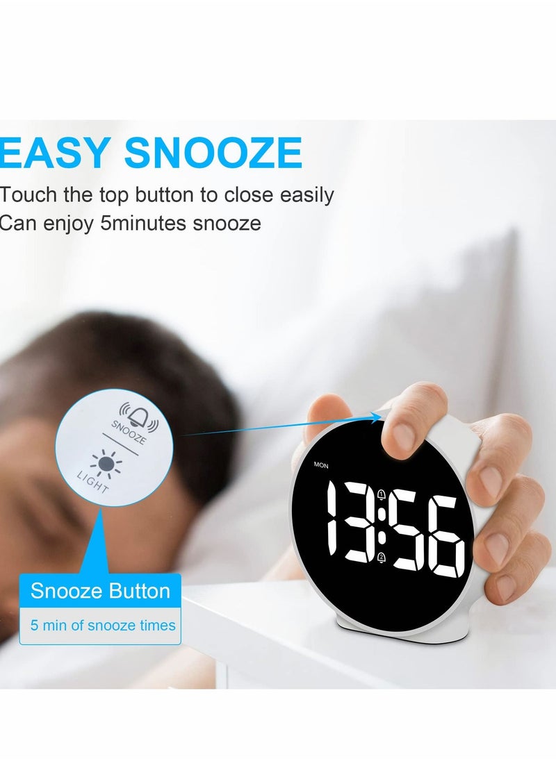 Excefore - Small Digital Alarm Clock LED Desk Travel Corded Electric Battery Operated (Power Save After 8s) Dual Snooze Dimmable Day Set Week Display 4inch White - Image 1
