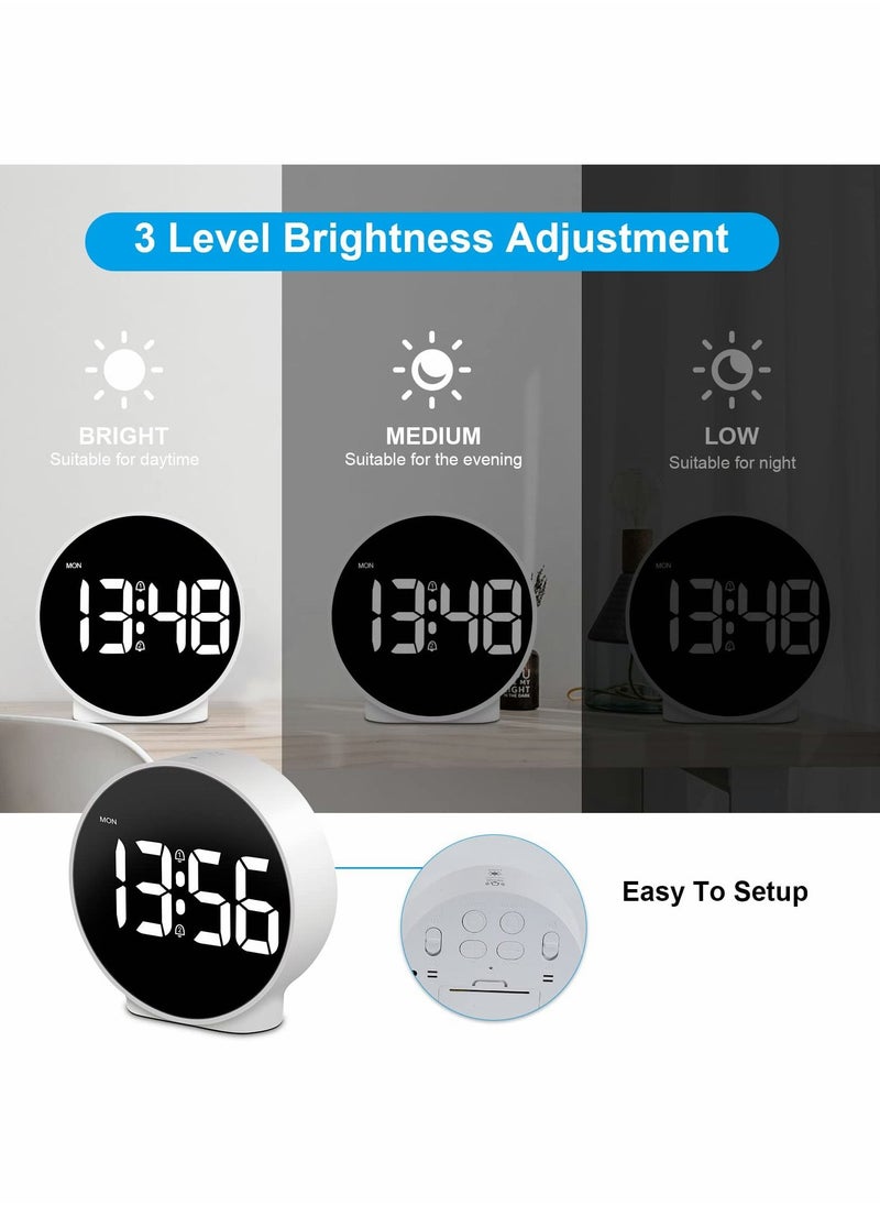 Excefore - Small Digital Alarm Clock LED Desk Travel Corded Electric Battery Operated (Power Save After 8s) Dual Snooze Dimmable Day Set Week Display 4inch White - Image 1