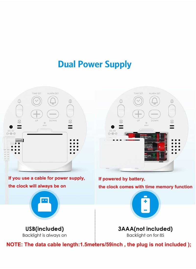 Excefore - Small Digital Alarm Clock LED Desk Travel Corded Electric Battery Operated (Power Save After 8s) Dual Snooze Dimmable Day Set Week Display 4inch White - Image 1