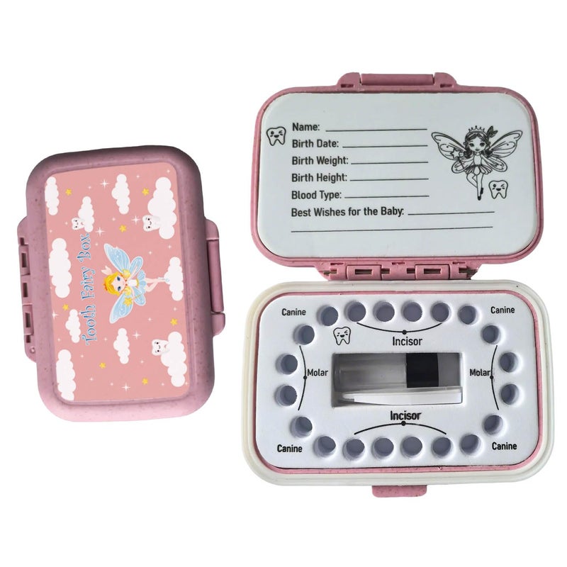 FurPaw Tooth Fairy Box & Baby Tooth Keepsake Case for Kids - Natural Wheat Straw & PP Material, Easy-Write EVA Liner - Pink - Image 1