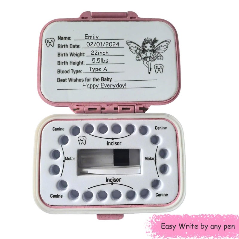 FurPaw Tooth Fairy Box & Baby Tooth Keepsake Case for Kids - Natural Wheat Straw & PP Material, Easy-Write EVA Liner - Pink - Image 2