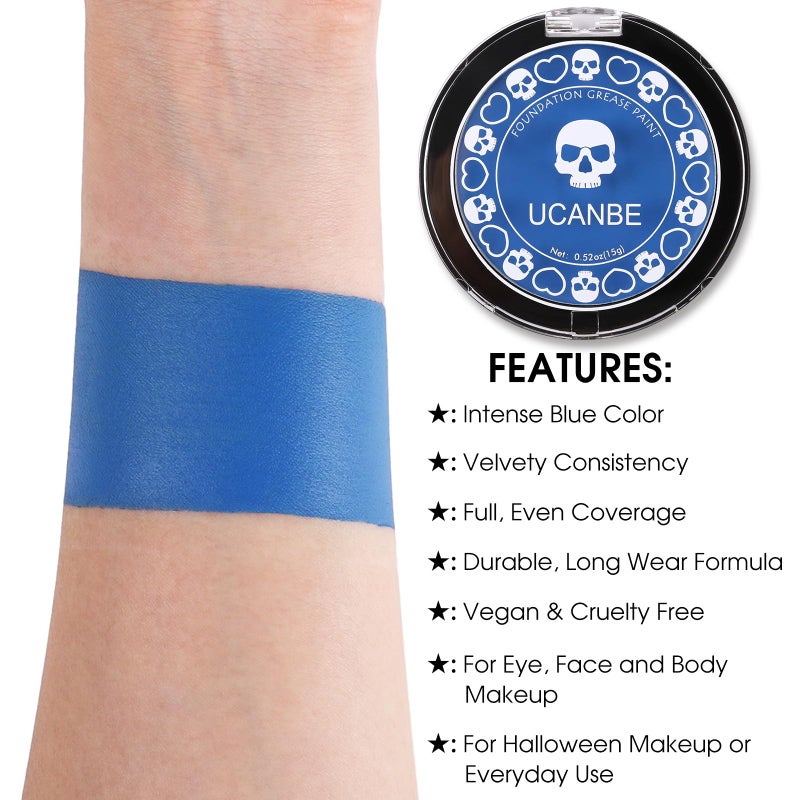 UCANBE Blue Face Body Paint Makeup Foundation, Professional Non-Toxic Greasepaint Palette for Kids & Adults Party, Cream Facepaints for Halloween Cosplay Theater Costume Stage SFX Dress-Up Makeup - Image 2