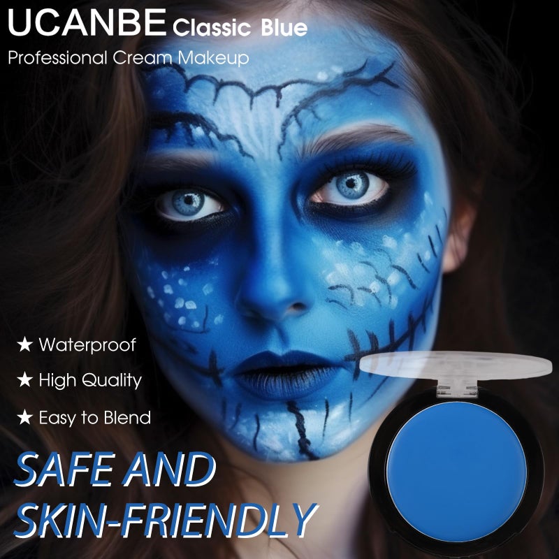 UCANBE Blue Face Body Paint Makeup Foundation, Professional Non-Toxic Greasepaint Palette for Kids & Adults Party, Cream Facepaints for Halloween Cosplay Theater Costume Stage SFX Dress-Up Makeup - Image 3
