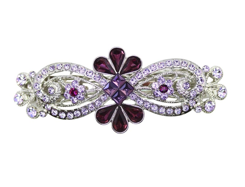 Faship Purple Rhinestone Crystal Floral Hair Barrette Clip
