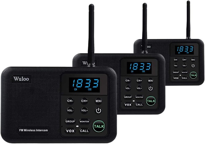 Wuloo Intercoms Wireless for Home 1 Mile Range 22 Channel 100 Digital Code Display Screen, Wireless Intercom System for Home House Business Office, Room to Room Intercom Communication(3Stations Black) - Image 1