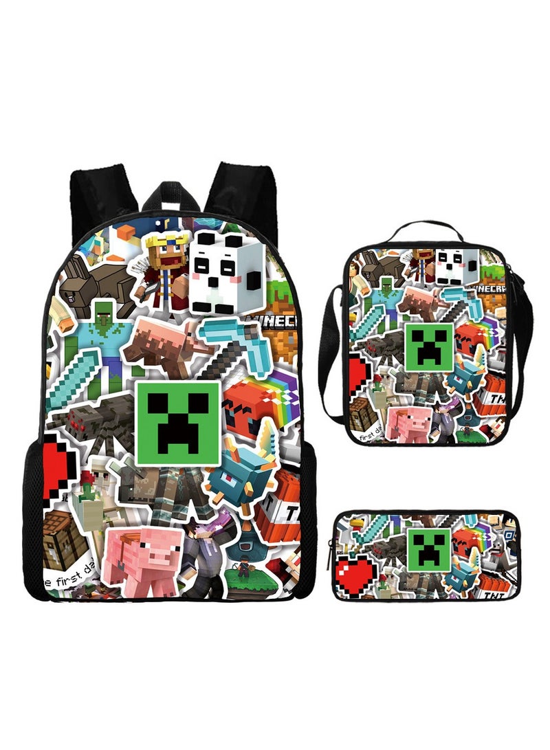 ماين كرافت حقيبة ظهر كرتونية للطلاب من ماي وورلد، مجموعة من ثلاث قطع 29*42*16 سم