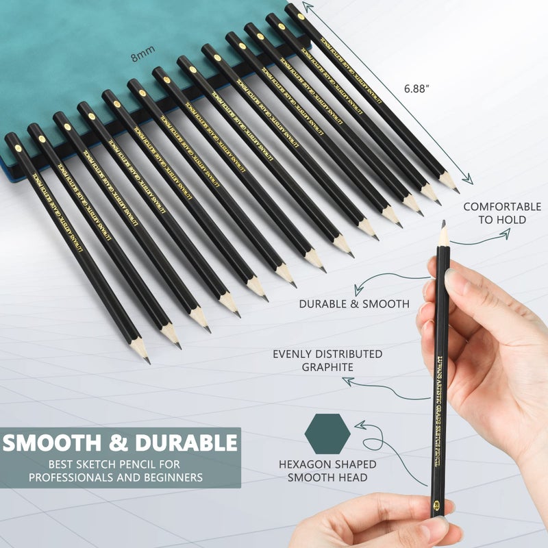 Luwans Drawing Pencils Set of 14 (B - 12B) Sketching Pencils for Drawing, Shading & Doodling | Professional Sketch Pencils Graphite Grades for Artists & Beginners - Image 2