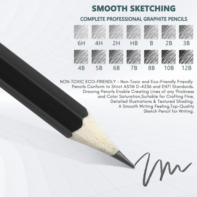 Luwans Drawing Pencils Set of 14 (B - 12B) Sketching Pencils for Drawing, Shading & Doodling | Professional Sketch Pencils Graphite Grades for Artists & Beginners - Image 5