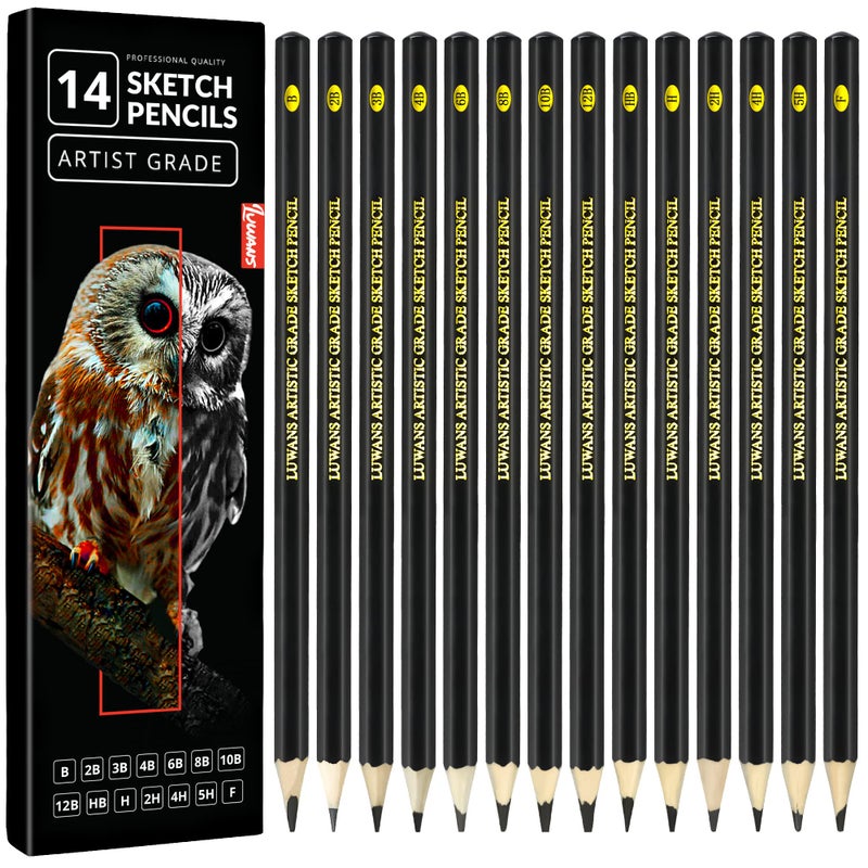 Luwans Drawing Pencils Set of 14 (B - 12B) Sketching Pencils for Drawing, Shading & Doodling | Professional Sketch Pencils Graphite Grades for Artists & Beginners - Image 1