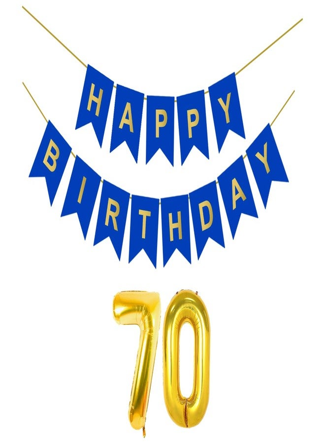 Flyloons 70th Dark Blue Colour Happy Birthday Banner Decoration Kit for 70 year Old Men Women | with Number Seventy | 13 Pcs Reusable Cardstock Happy Birthday Paper Banner