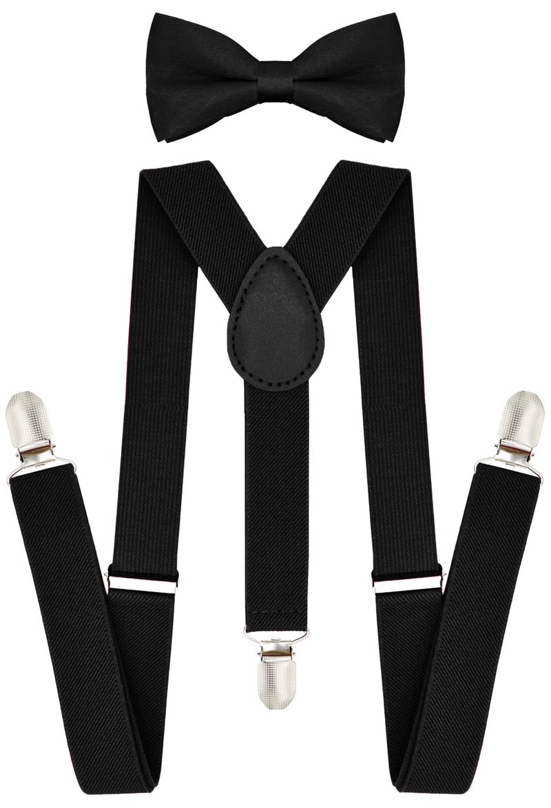 Trilece Kids Boys Suspenders - Adjustable Elastic Y Back and Strong Clips - Various Solid Colors (Y Set Black) - Image 1