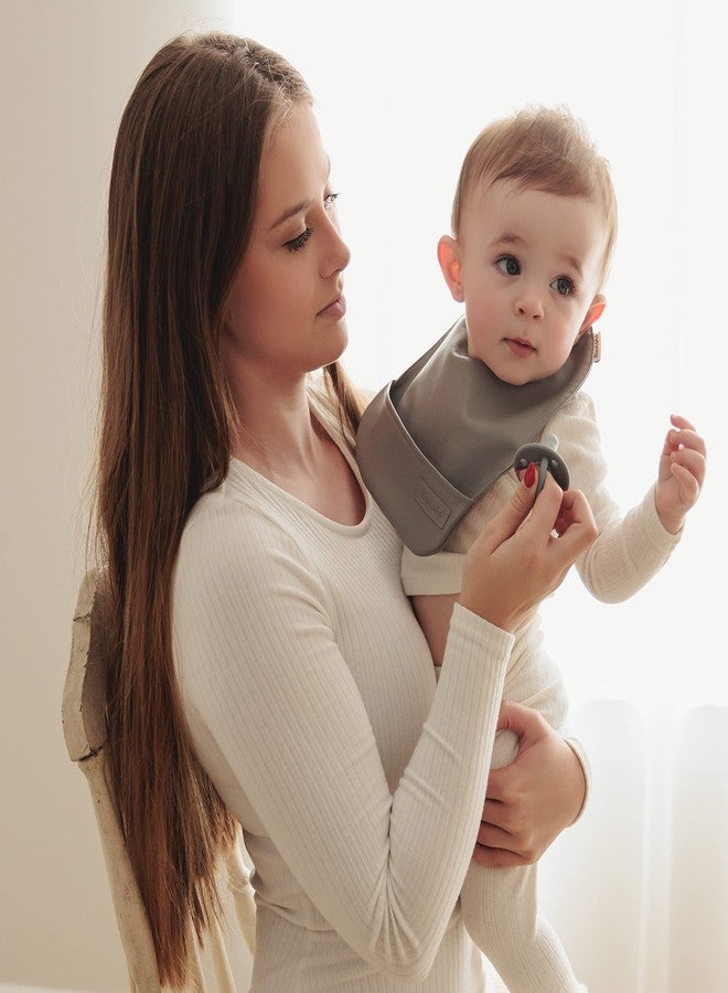 Bleu La La Vegan Leather Easy Clean Baby Bibs with Pocket and Snaps for Infants 0-12 Months (Mocha + Sand) - Image 4