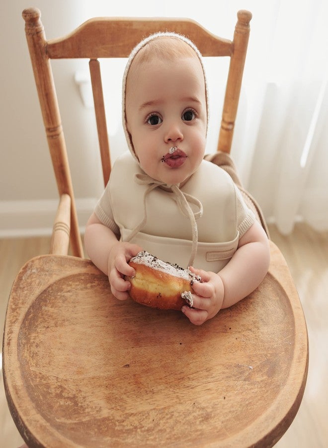 Bleu La La Vegan Leather Easy Clean Baby Bibs with Pocket and Snaps for Infants 0-12 Months (Mocha + Sand) - Image 3