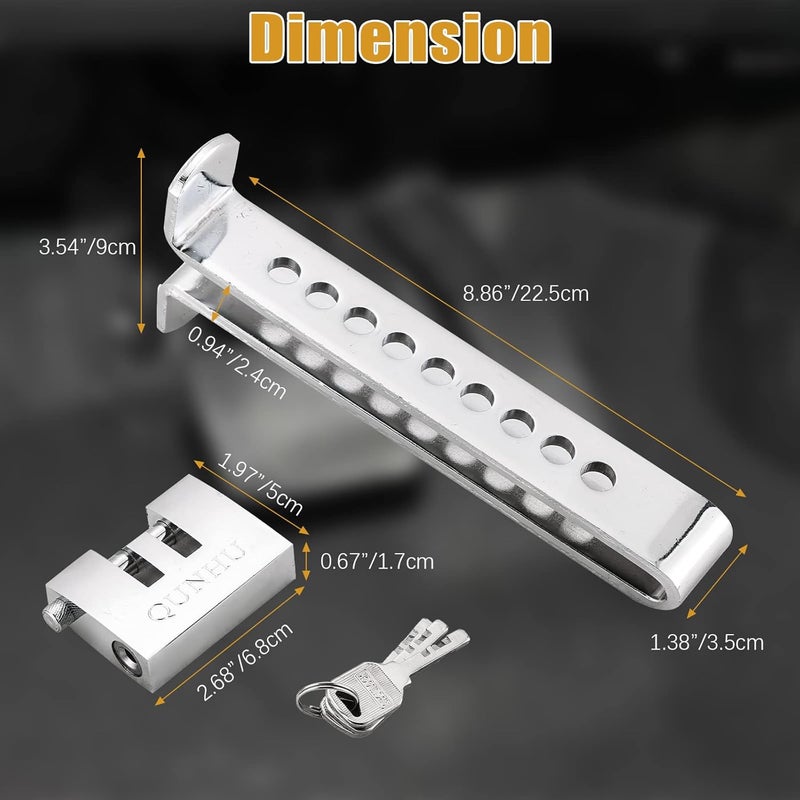 FLK Tech Anti-Theft Brake Clutch Lock, Stainless Steel Accelerator Lock, 9 Hole Adjustable Brake Pedal With 3 Keys - Image 2