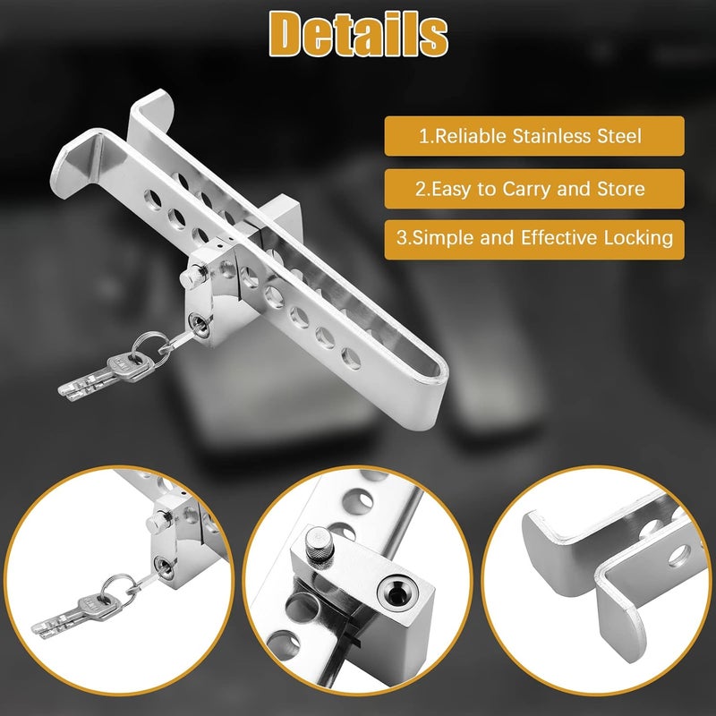 FLK Tech Anti-Theft Brake Clutch Lock, Stainless Steel Accelerator Lock, 9 Hole Adjustable Brake Pedal With 3 Keys - Image 3