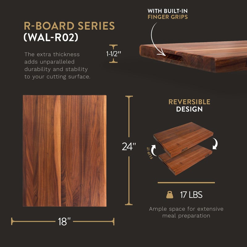 John BOOS لوح تقطيع خشبي قابل للعكس من جون بوس بلوك R-Board، 24"x18"x1.5"، جوز - Image 2