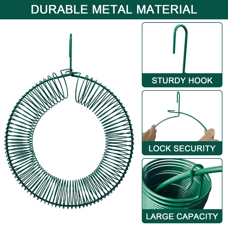 H HUGELEAF Hugeleaf 2 Pieces Peanut Bird Feeder, Hanging Wreath Feeder Round Metal Whole Wild Bird Feeder with Hanging Hook for Outdoor Birds and Squirrels Feeding, Fat Suet Ball Feeder for Blue Jay, Green - Image 4
