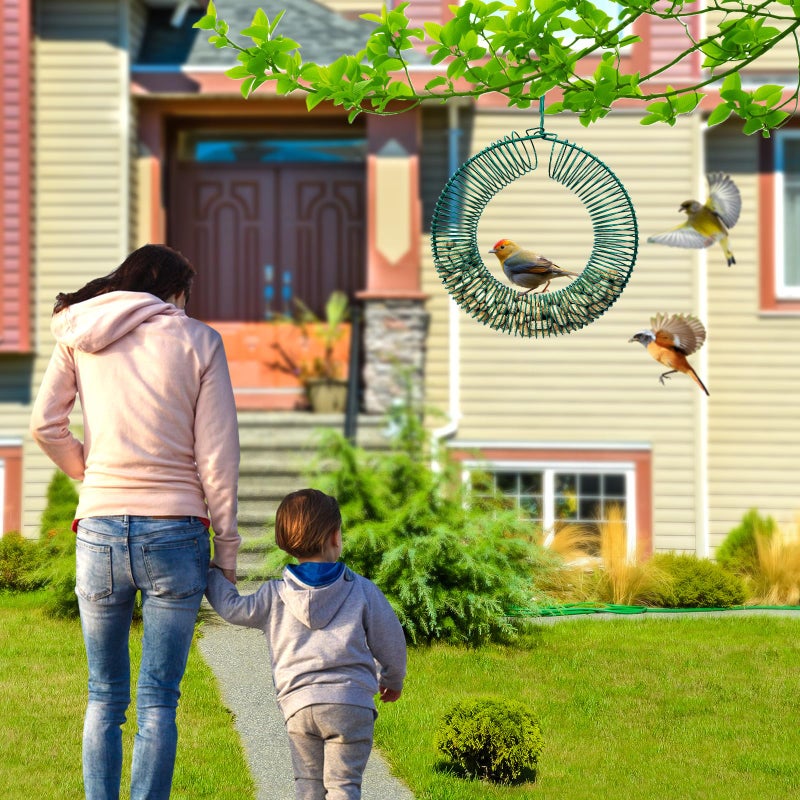 H HUGELEAF Hugeleaf 2 Pieces Peanut Bird Feeder, Hanging Wreath Feeder Round Metal Whole Wild Bird Feeder with Hanging Hook for Outdoor Birds and Squirrels Feeding, Fat Suet Ball Feeder for Blue Jay, Green - Image 5