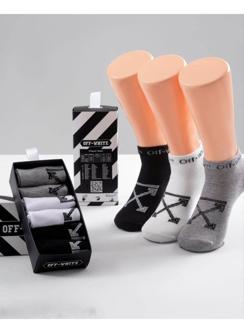 OFF-WHITE Half Socks Set - 6-Pack in Premium Cotton, Comfortable and Stylish Design - Unisex - One Size Fits All
