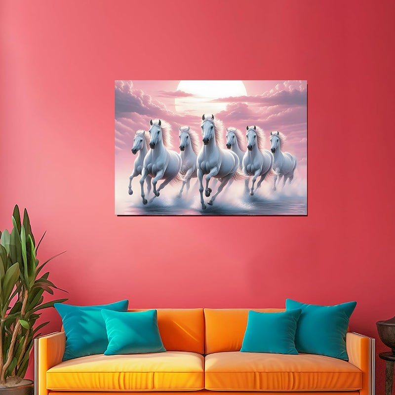 Roostaflag 7 Horse Poster for Wall 7 Horses Wall Stickers 7 Horses Vastu Poster Big Size with Sunrise 7 Horse Sticker for Wall Decor Lucky 7 Horses Posters for Living Room Decoration Baby Pink  - Image 3