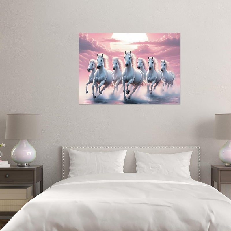 Roostaflag 7 Horse Poster for Wall 7 Horses Wall Stickers 7 Horses Vastu Poster Big Size with Sunrise 7 Horse Sticker for Wall Decor Lucky 7 Horses Posters for Living Room Decoration Baby Pink  - Image 5