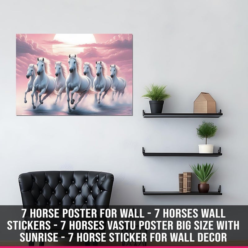 Roostaflag 7 Horse Poster for Wall 7 Horses Wall Stickers 7 Horses Vastu Poster Big Size with Sunrise 7 Horse Sticker for Wall Decor Lucky 7 Horses Posters for Living Room Decoration Baby Pink  - Image 2