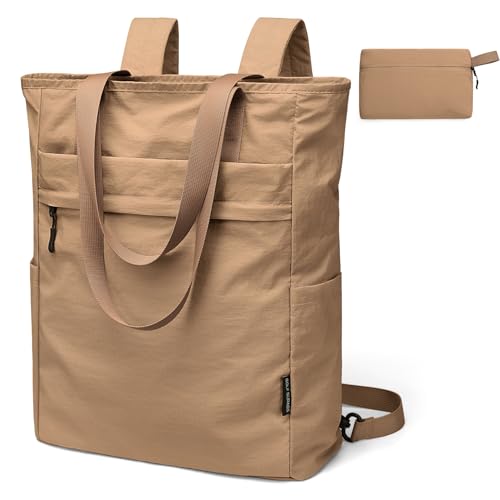 GOLF SUPAGS Foldaway Convertible Tote Backpack Lightweight Nylon Daypack for Women Men City Pack Versatile Backpack for Leisure Travel, Gravel Brown - Image 1
