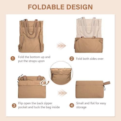 GOLF SUPAGS Foldaway Convertible Tote Backpack Lightweight Nylon Daypack for Women Men City Pack Versatile Backpack for Leisure Travel, Gravel Brown - Image 5