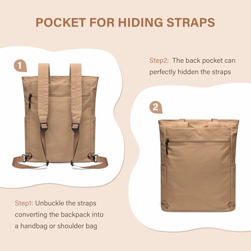 GOLF SUPAGS Foldaway Convertible Tote Backpack Lightweight Nylon Daypack for Women Men City Pack Versatile Backpack for Leisure Travel, Gravel Brown - Image 2