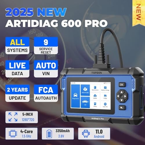 TOPDON ArtiDiag600 Pro, OBD2 Scanner Diagnostic Tool for All Systems, Code Reader Scan Tool with 9 Essential Maintenance Functions, Car Scanner with Andriod OS, Upgraded Version of AD600S/AD500 - Image 2