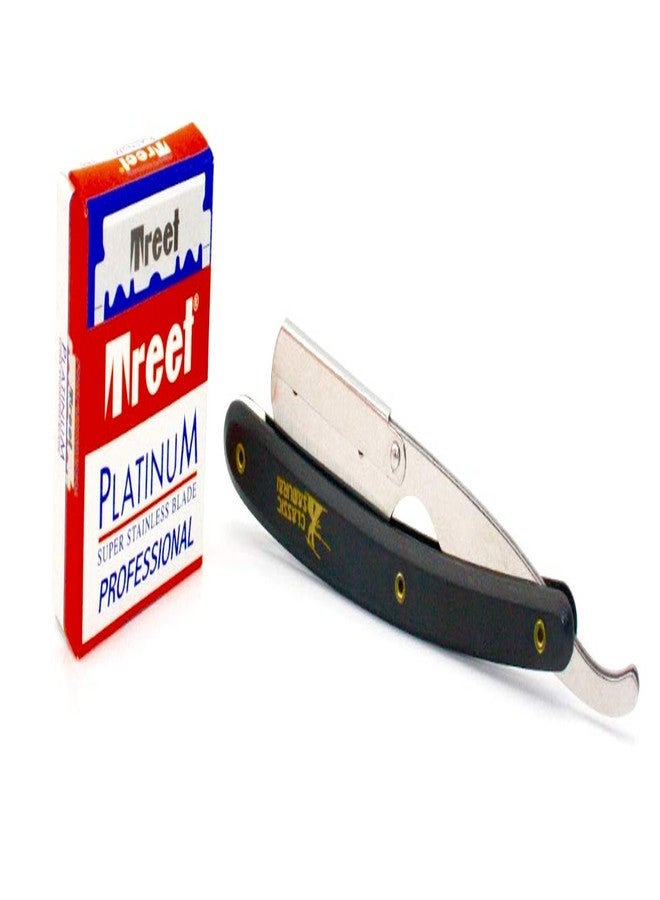 Classic Samurai Stainless Steel Professional Barber Straight Edge Razor with 100 Count Treet Platinum Single Edge Razor Blades (Black) - Image 2