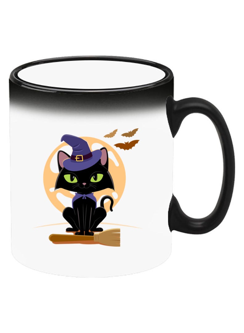 Theodor Color Changing Heat Sensitive Ceramic Mug, Image Revealed When HOT Liquid is Added! Cat Halloween with broom - Image 2