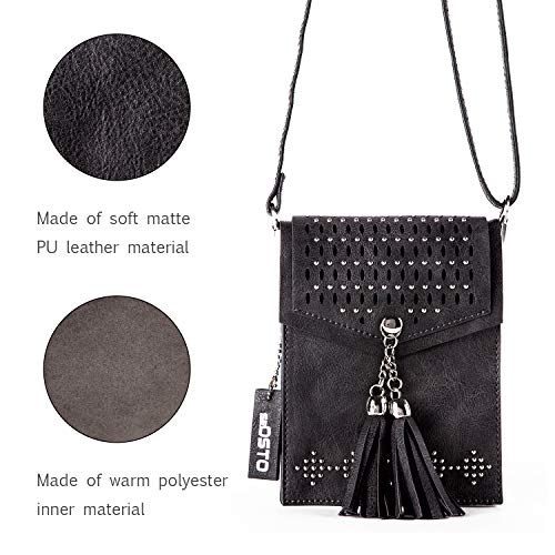 seOSTO Womens Small Crossbody Bag, Tassel Cell Phone Purse Holder Wallet,Black Bag - Image 4