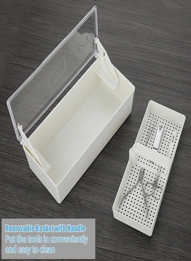 JUXYES Plastic Sterilizing Tray for Nail Art Accessories Tools, Portable Nail Art Tool Sterilizer Tray with Strainer, Storage Box Tool Box for Tweezer Manicure Tools Pedicure Tool - Image 3