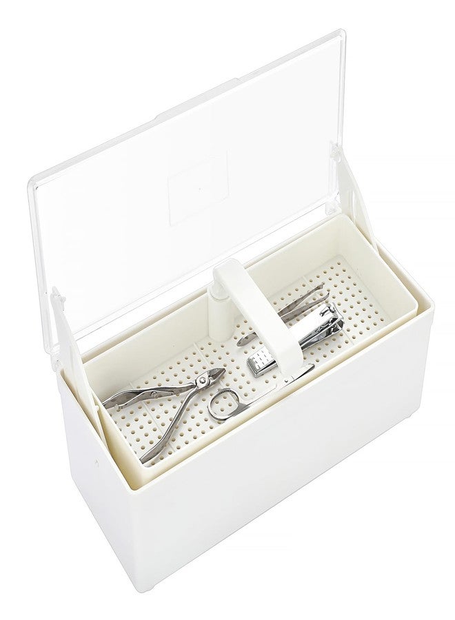 JUXYES Plastic Sterilizing Tray for Nail Art Accessories Tools, Portable Nail Art Tool Sterilizer Tray with Strainer, Storage Box Tool Box for Tweezer Manicure Tools Pedicure Tool - Image 1