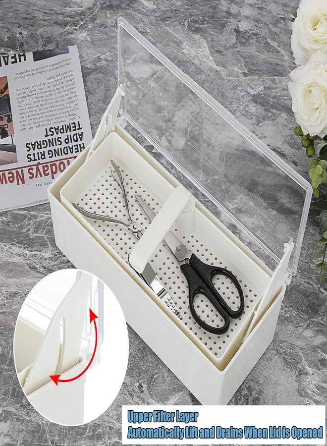 JUXYES Plastic Sterilizing Tray for Nail Art Accessories Tools, Portable Nail Art Tool Sterilizer Tray with Strainer, Storage Box Tool Box for Tweezer Manicure Tools Pedicure Tool - Image 4